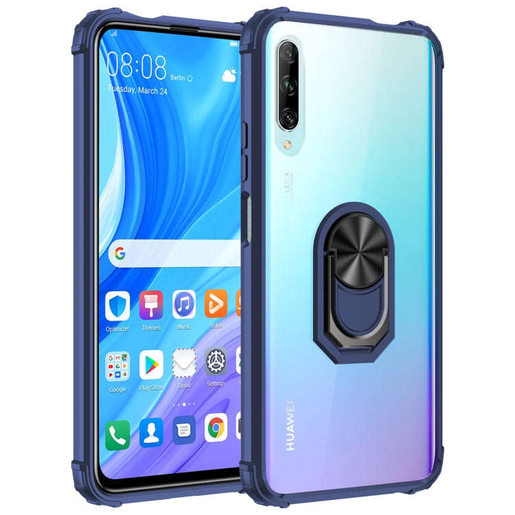 For Huawei Y9s Shockproof Transparent TPU + Acrylic Protective Case with Ring Holder(Blue)