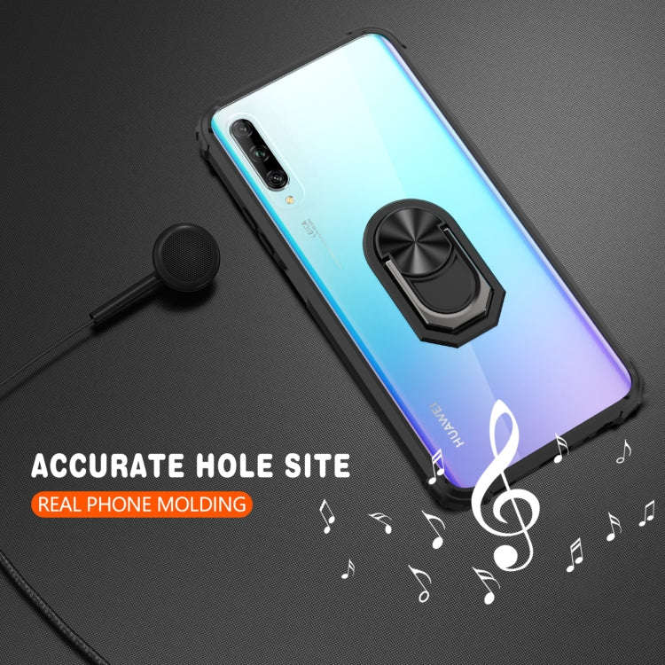 For Huawei Y9s Shockproof Transparent TPU + Acrylic Protective Case with Ring Holder(Blue)