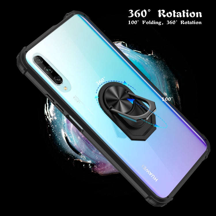 For Huawei Y9s Shockproof Transparent TPU + Acrylic Protective Case with Ring Holder(Blue)