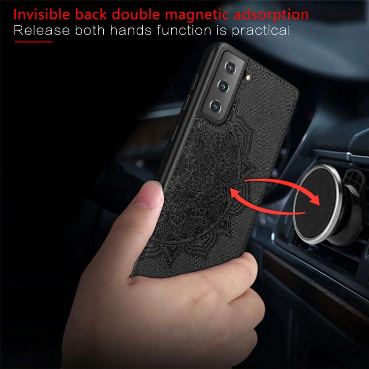 For Samsung Galaxy S21 Plus  5G Mandala Embossed Cloth Cover PC + TPU Mobile Phone Case with Magn...