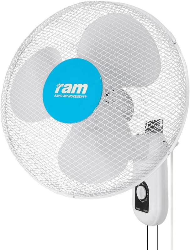 Large Oscillating Wall Mount Fan (40cm) 3 Speed - White | RAM
