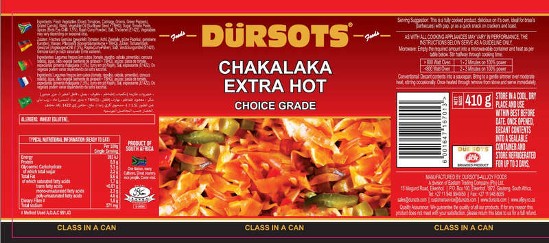 Dürsots Chakalaka Extra Hot 12 x 410g