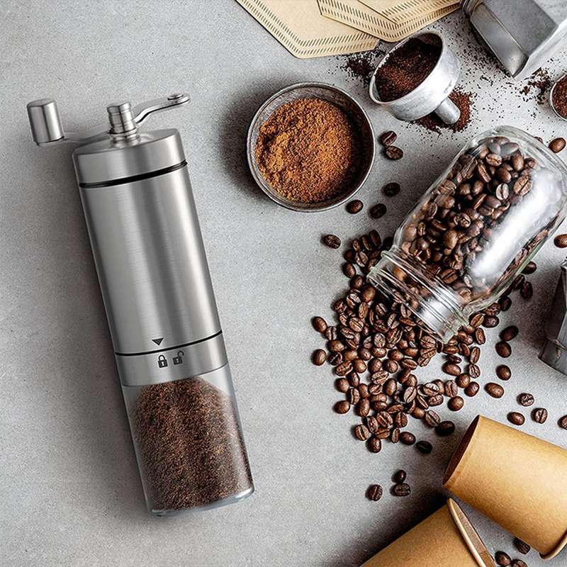 Manual stainless steel Coffee Grinder With An Adjustable Grind and foldable handle