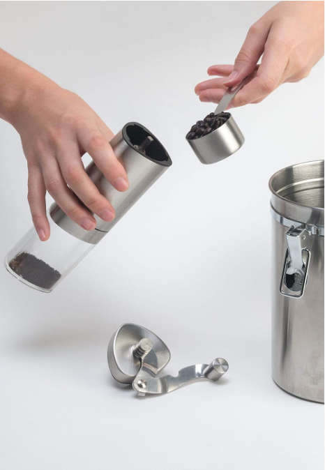 Manual stainless steel Coffee Grinder With An Adjustable Grind and foldable handle