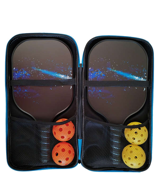 Pickleball Set Of 2 x Fiberglass Paddles, 4 Pickleball Balls & Carry Bag