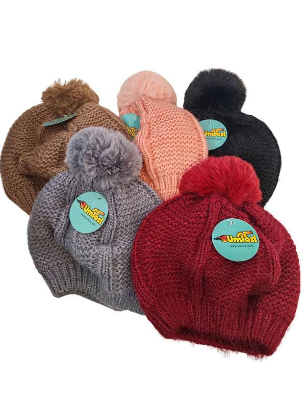 Knitted Plush Beanies With Fur Lining  - 5 Pack