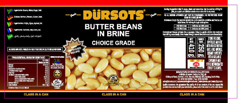 Dürsots Butter Beans In Brine - 12 x 410g