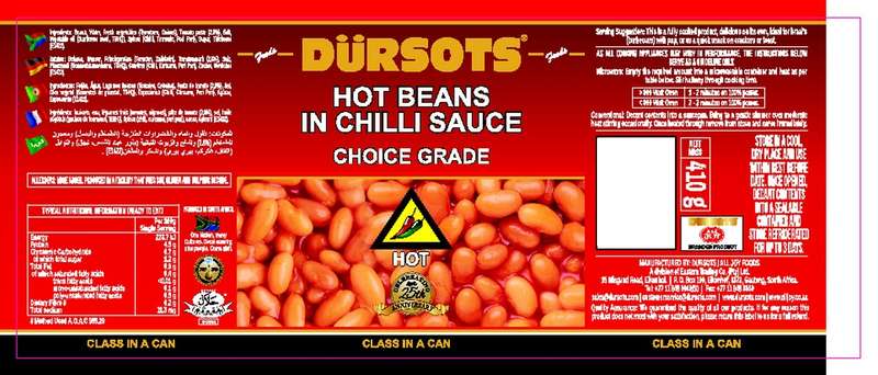Dürsots Hot Beans In Chilli Sauce - 12 x 410g