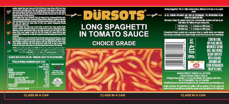 Dursots Long Spaghetti In Tomato Sauce - 12 x 410g