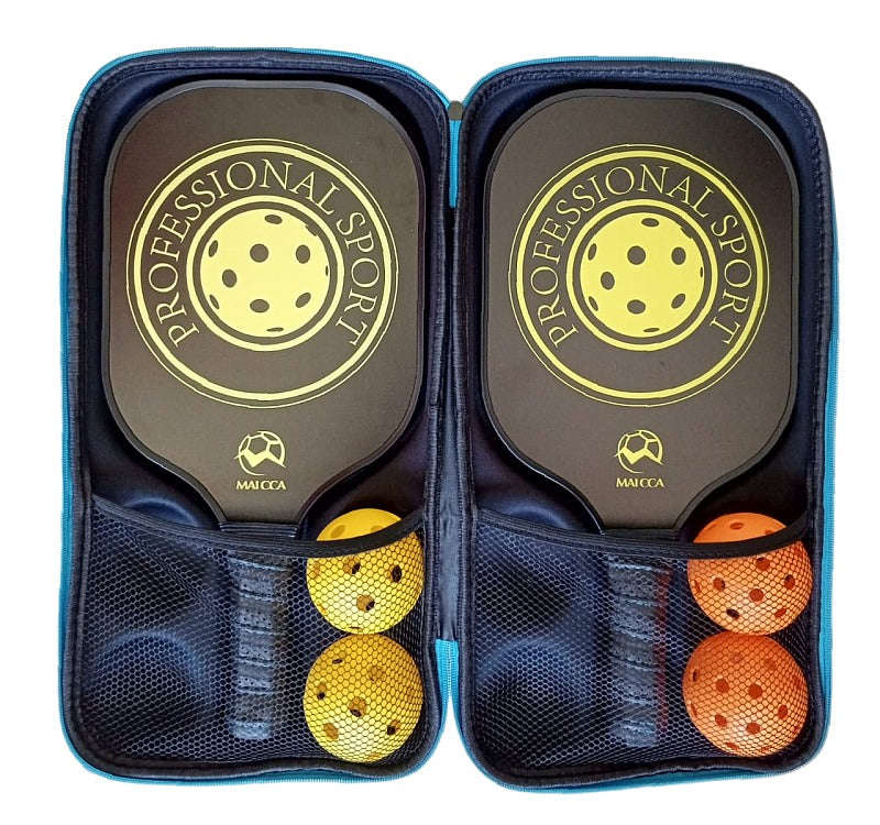 Pickleball Set Of 2 x Fiberglass Paddles, 4 Pickleball Balls & Carry Bag