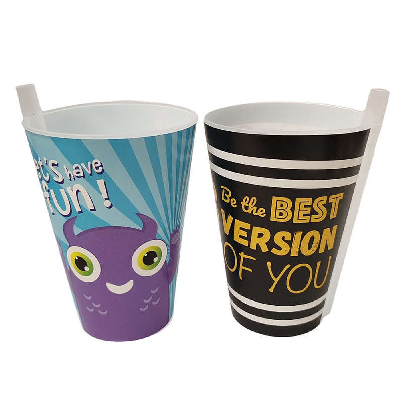 Plastic Sip Cups Set With Connected Straws For Toddlers - Assorted Designs