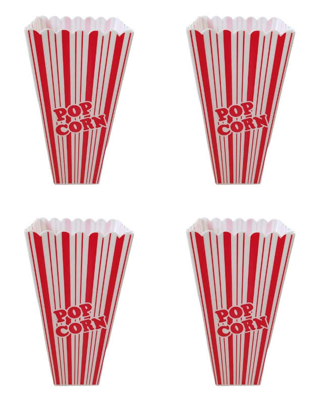 Popcorn Serving  Re-Usable Plastic Tubs - 4 Pack - 20cm - Red/White