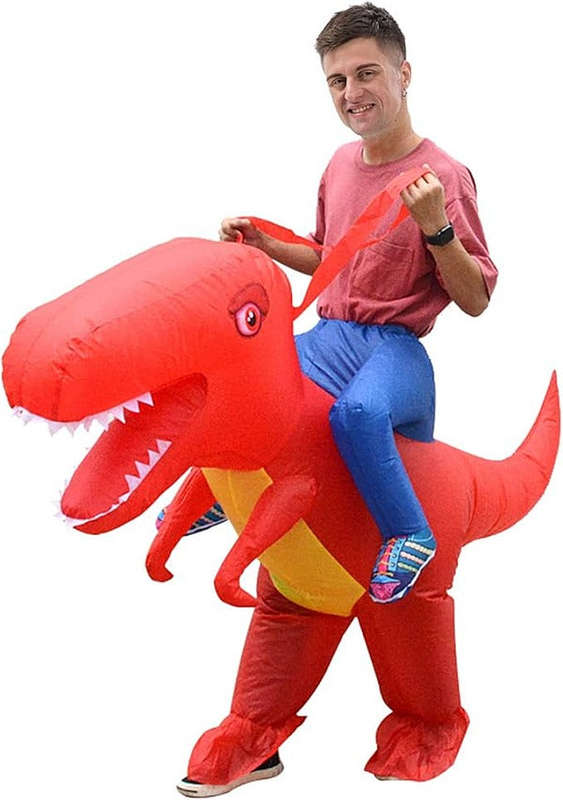 Riding A Dinosaur Suit With Automatic Battery Air Inflator For Adults
