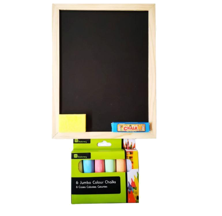 Chalk Board & 6 Jumbo Colour Chalks Set - 30cm x 23cm