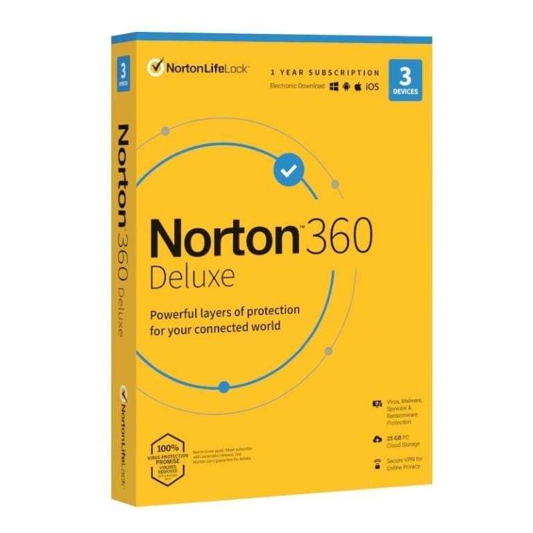 Norton 360 Deluxe Antivirus 1-User 3-Device for 1-Year | Download Promo for Windows/Mac