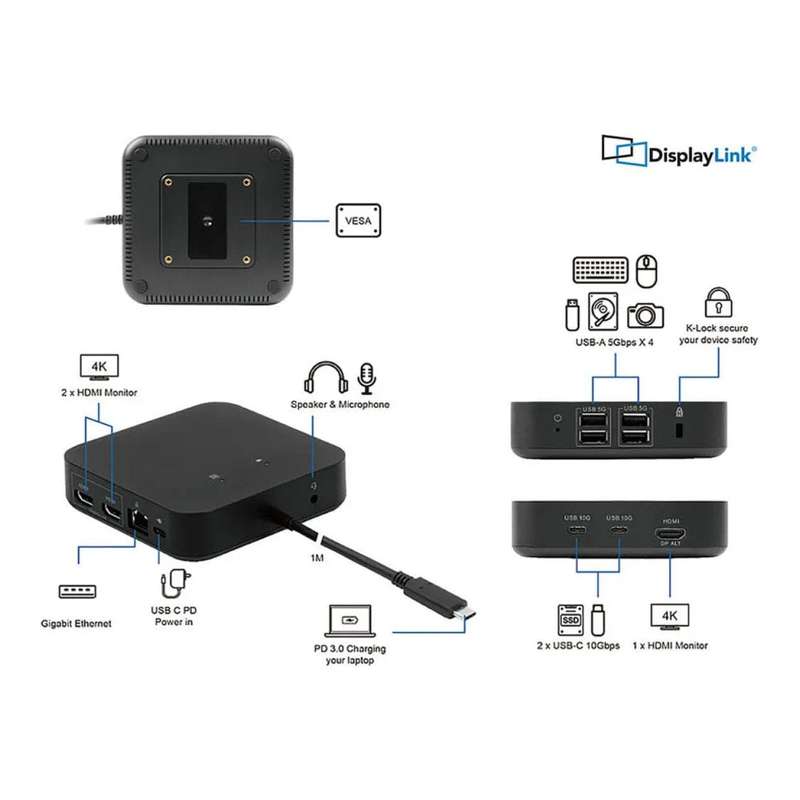 LMP Triple-DisplayDock 4K 12-in-1 Ethernet Docking Station Black 27263