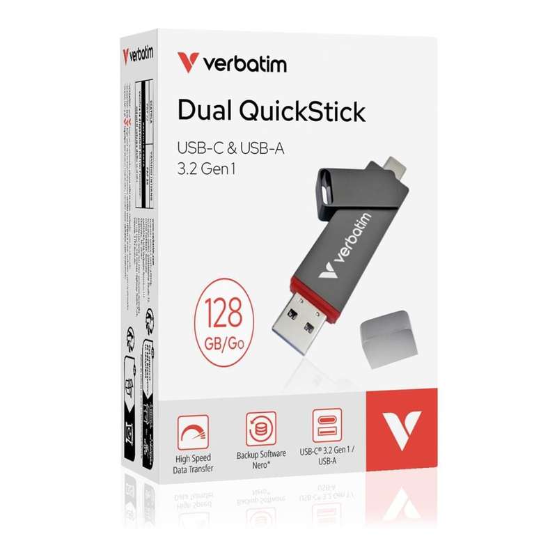 Verbatim Dual QuickStick 128GB USB Flash Drive Grey 32040