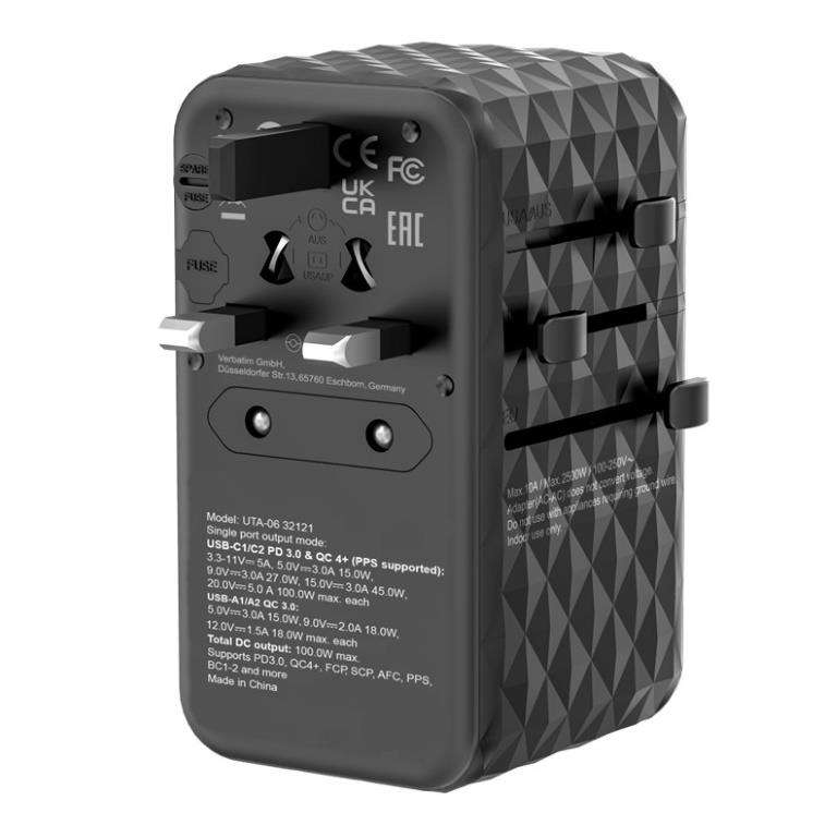 Verbatim UTA-06 100W GaN III Universal Travel Adapter 32121