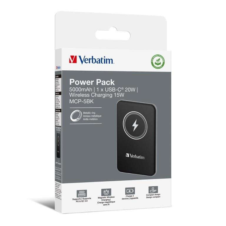 Verbatim Charge n Go 5000mAh USB-C Magnetic Wireless Charging Power Bank 32240
