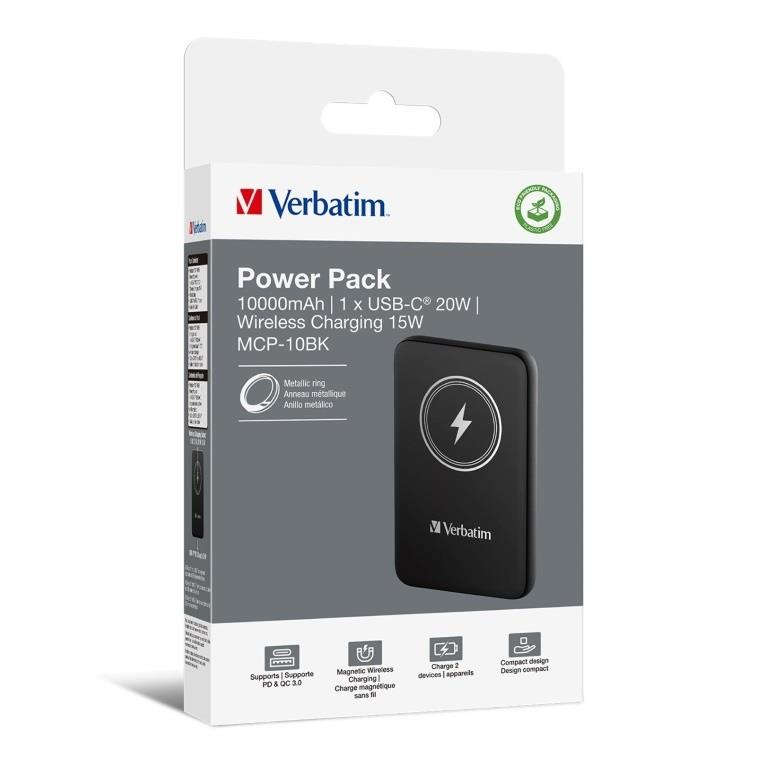 Verbatim Charge n Go 10000mAh USB-C Magnetic Wireless Charging Power Bank 32245