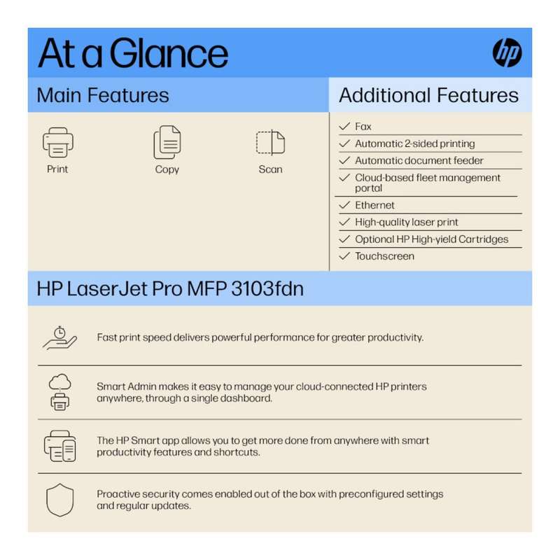 HP LaserJet Pro MFP 3103fdn A4 Multifunction Laser Printer 3G631A