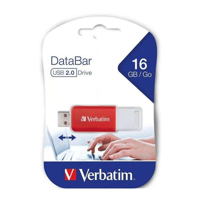 Verbatim DataBar 16GB USB 2.0 Type-A Flash Drive Red 49453