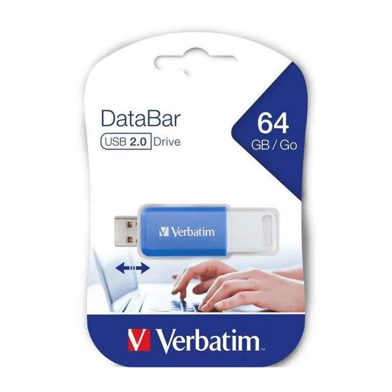 Verbatim DataBar 64GB USB 2.0 Type-A Flash Drive Blue 49455