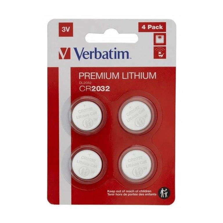 Verbatim CR2032 3V Lithium Coin Batteries 4-pack 49533