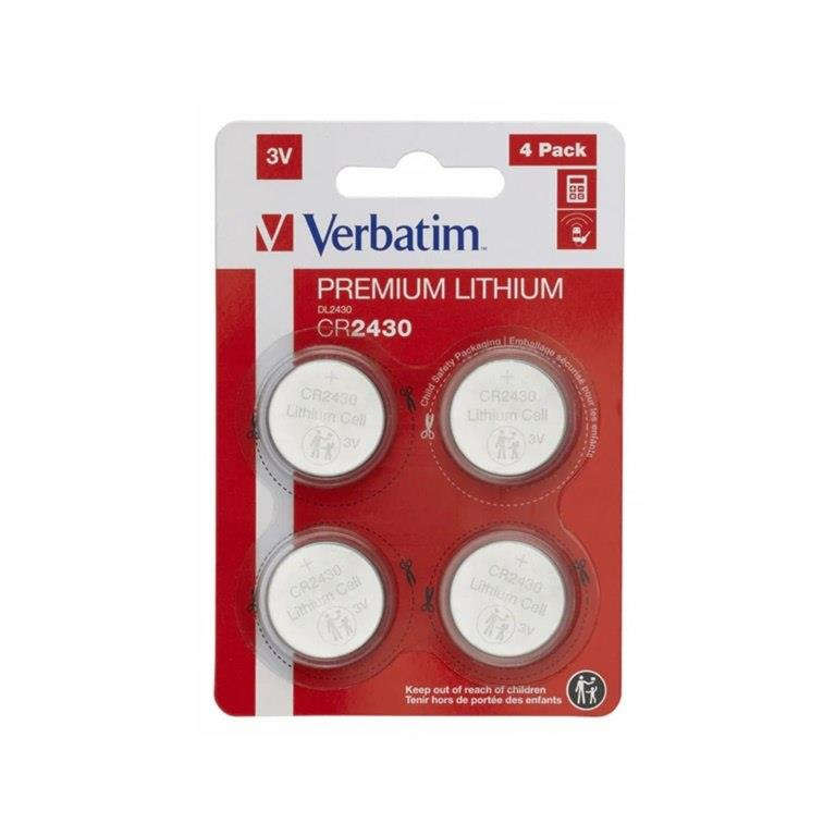 Verbatim CR2430 3V Lithium Coin Batteries 4-pack 49534