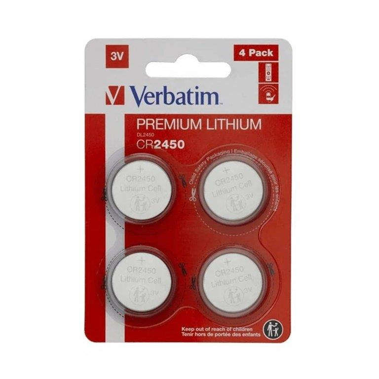 Verbatim CR2450 3V Lithium Coin Batteries 4-pack 49535