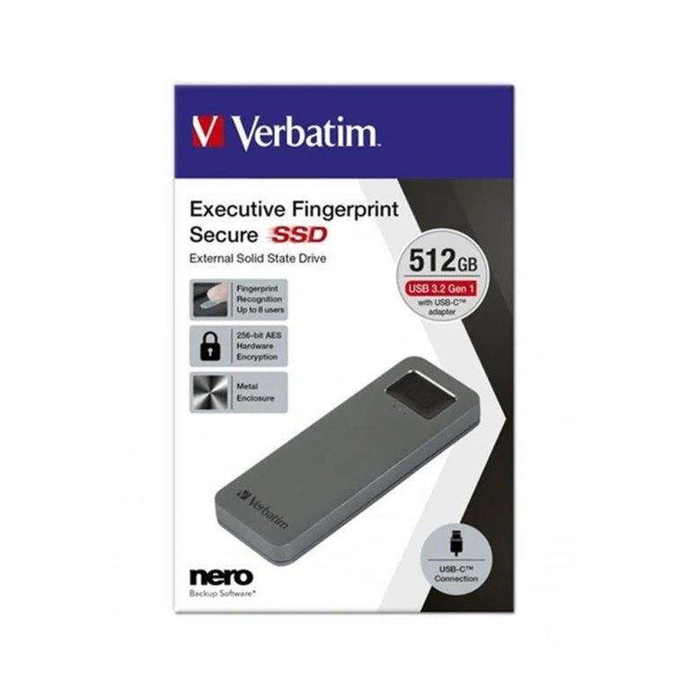 Verbatim Executive Fingerprint Secure 512GB USB-C External SSD 53656