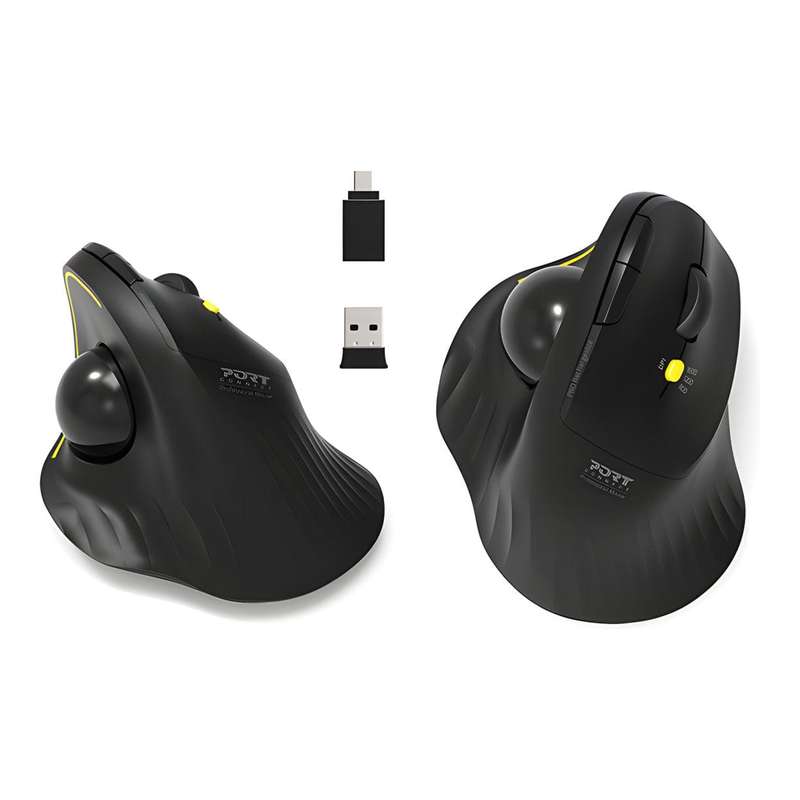 Port Designs Rechargeable Ergonomic Trackball 2.4GHz 1600 DPI Wireless Mouse Black 900719