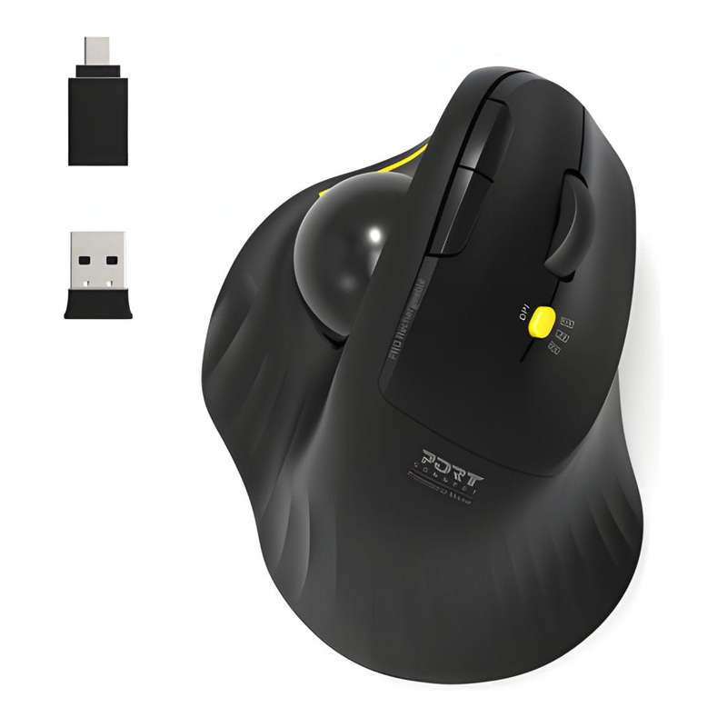 Port Designs Rechargeable Ergonomic Trackball 2.4GHz 1600 DPI Wireless Mouse Black 900719
