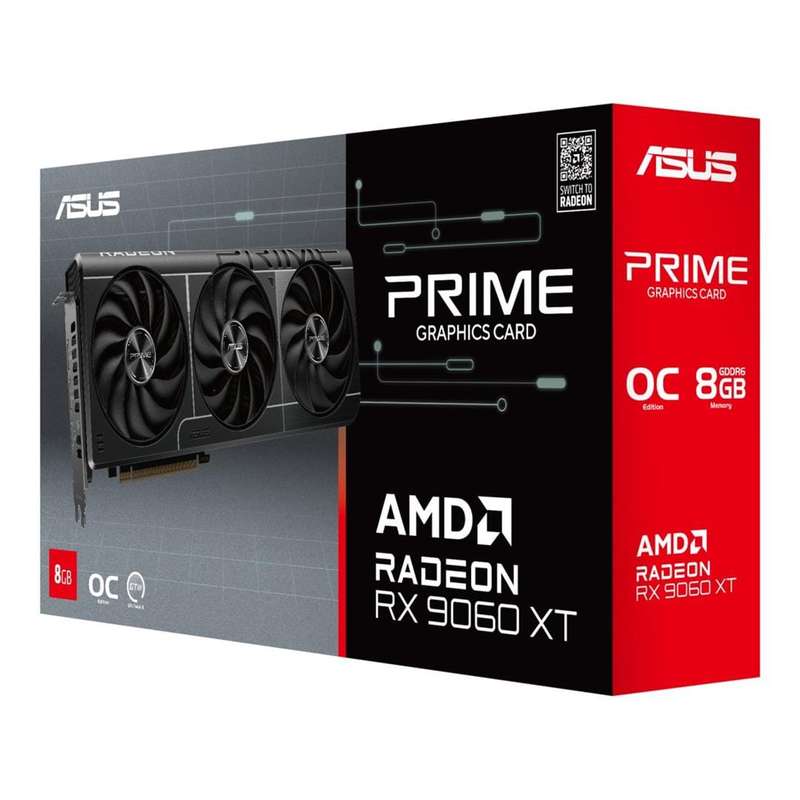 ASUS PRIME Radeon RX 9060 XT 8GB GDDR6 OC Edition Graphics Card 90YV0MI0-M0NA00