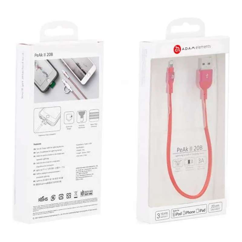 Adam Elements PeAk II Type-A to Lightning Braided Cable 20cm Red ACBAD20MBFRPRD
