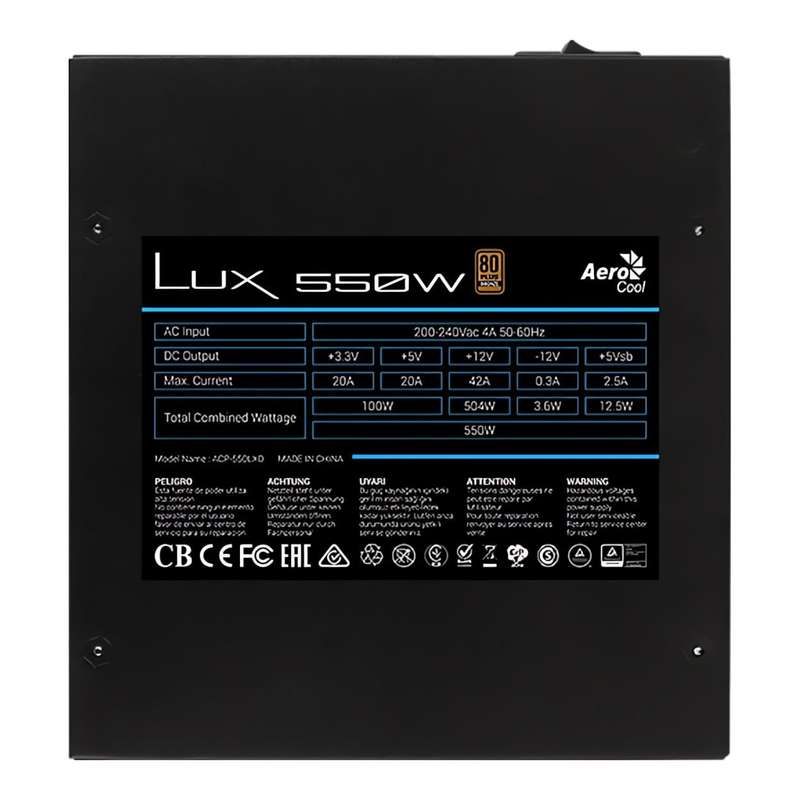 Aerocool LUX Bronze 550W Non-Modular ATX Power Supply Unit ACPB-LD55AEC.13