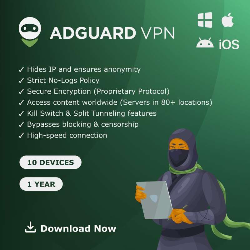 AdGuard VPN 10 Device 1-Year Subscription Download