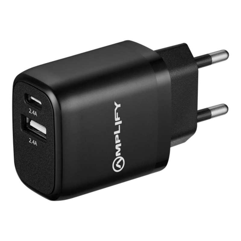 Amplify On the Fly Dual USB Type-C Wall Charger Black AM-PDQ006-BK