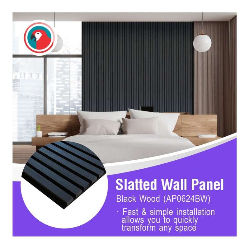 Parrot 600x2400mm Slatted Wall Panel Black Wood AP0624BW
