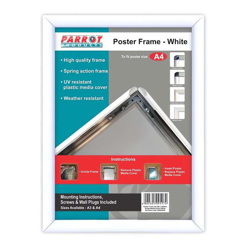 Parrot A4 330x240mm Poster Frame Single Mitred Econo White BG3204W