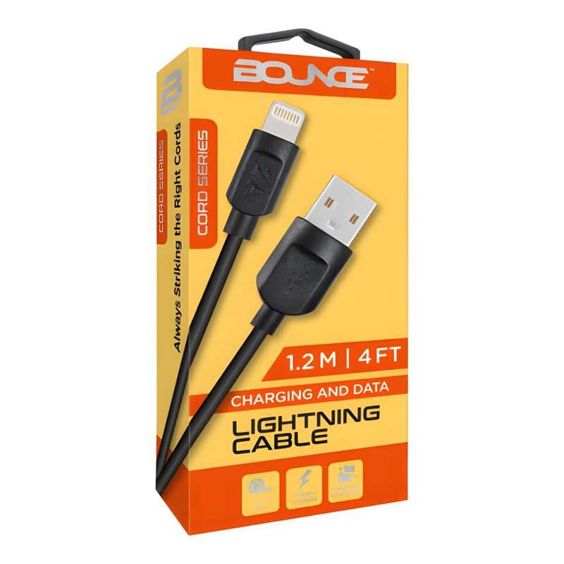 Bounce 1.2m Cord Series USB-A to Lightning Cable Black BO-20005-BK(V1)