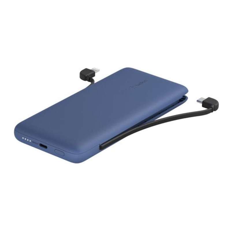 Belkin BoostCharge Plus 10000mAh USB-C Power Bank with Integrated Cables Powerbank - Blue BPB006B...