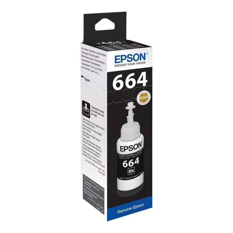Epson T6641 Bottle 70-ml Black Printer Ink Cartridge Original C13T66414A Single-pack