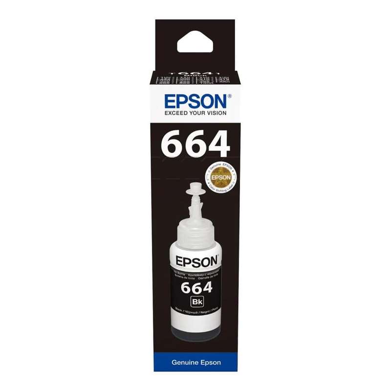 Epson T6641 Bottle 70-ml Black Printer Ink Cartridge Original C13T66414A Single-pack
