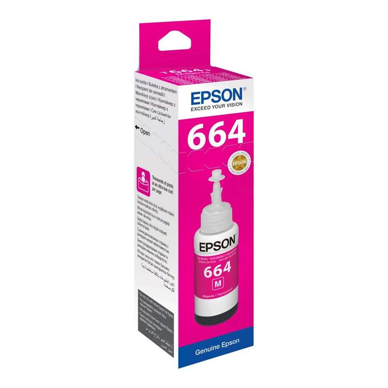 Epson T6643 Bottle 70-ml Magenta Printer Ink Cartridge Original C13T66434A Single-pack