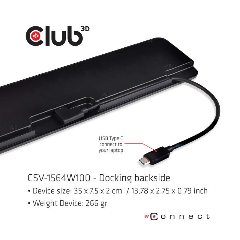 Club 3D USB Gen1 Type-C Triple Display Dynamic PD Charging Dock CSV-1564W100