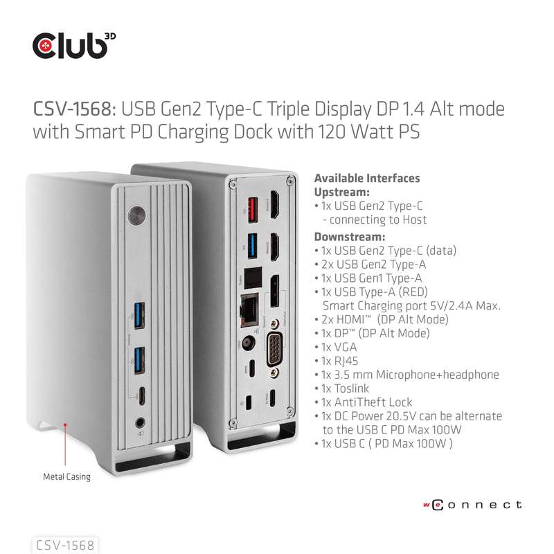 Club 3D Gen2 Type-C with Smart PD Charging Dock Station CSV-1568