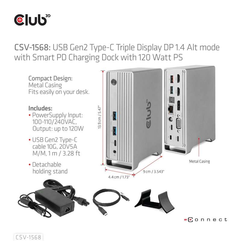 Club 3D Gen2 Type-C with Smart PD Charging Dock Station CSV-1568