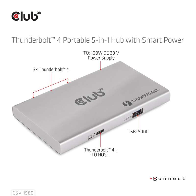 Club 3D Thunderbolt 4 5-in-1 Portable Hub with Smart Power CSV-1580