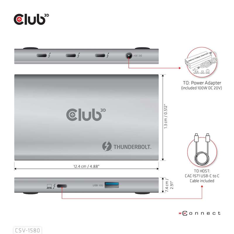 Club 3D Thunderbolt 4 5-in-1 Portable Hub with Smart Power CSV-1580